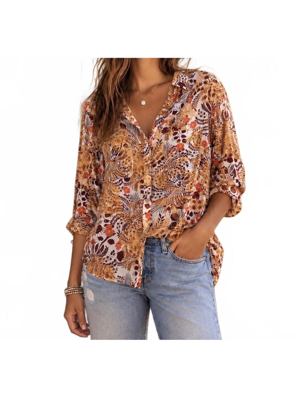 Anthropologie $98 Pilcro Romy Relaxed Button Down Shirt Orange Paisley Floral XS